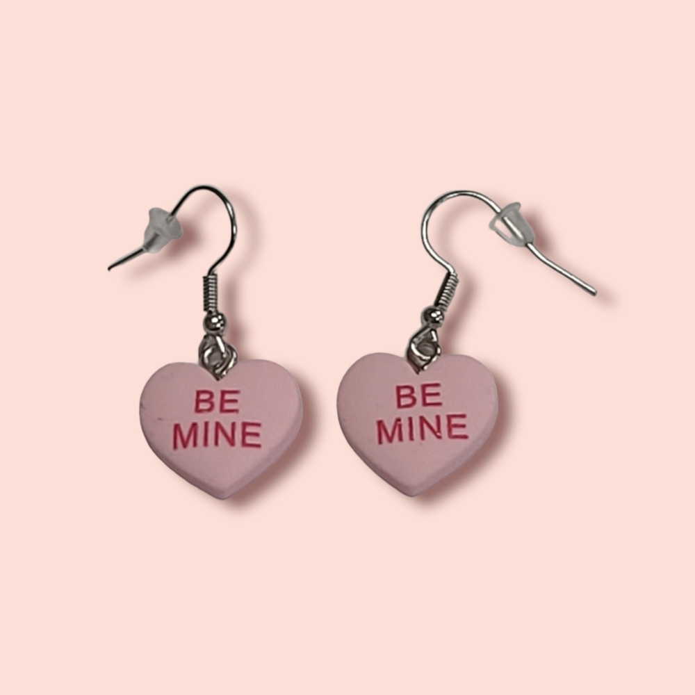 Kawaii Pink Heart "Be Mine" Earrings